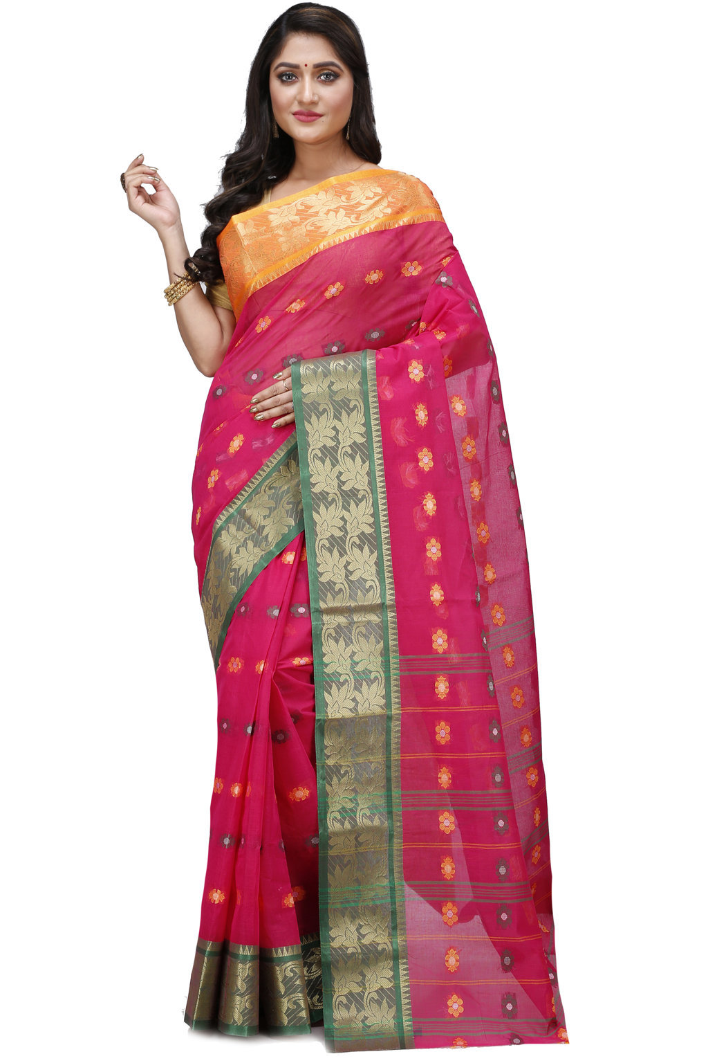 Red Pure Cotton Dui_Has Tant Saree (869)